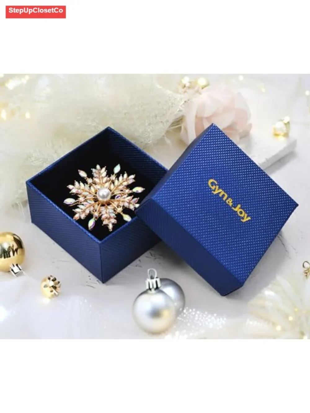 Iridescent Crystal Snowflake Flower Brooch Pin Convertible Pendant Gold-Tone